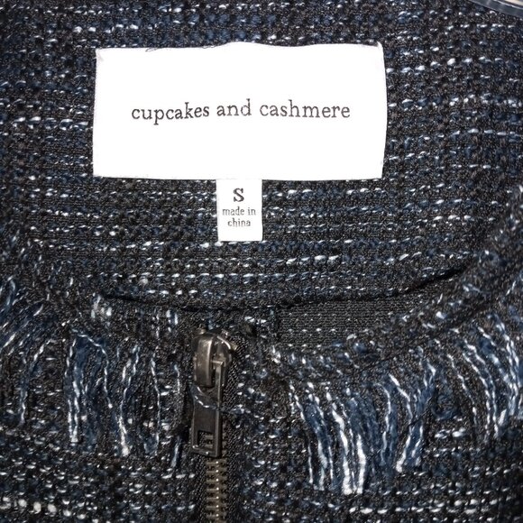 cupcakes and cashmere Fringe Jacquard Tweed Zip Jacket Blazer sz S  /B5 - Picture 6 of 7